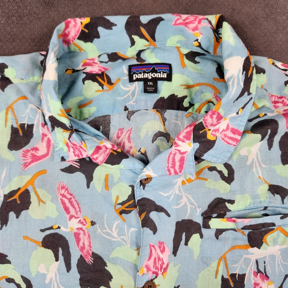 Patagonia A/C Shirt Mens XXL Blue Spoonbills Lightweight Short Sleeve 53665